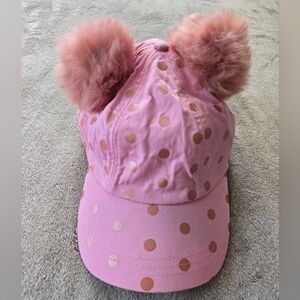 Disney Minnie Mouse Pink Polka Dot Fuzzy Pom-Pom Ears Baseball Cap, OS